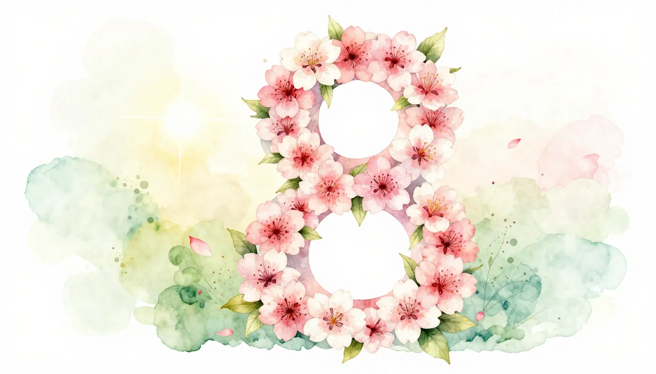 Watercolor style. A large decorative number 8 decorated with...