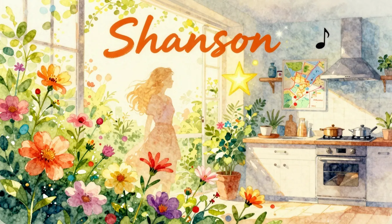 Vibrant watercolor style. Shanson album cover: vibrant, warm...