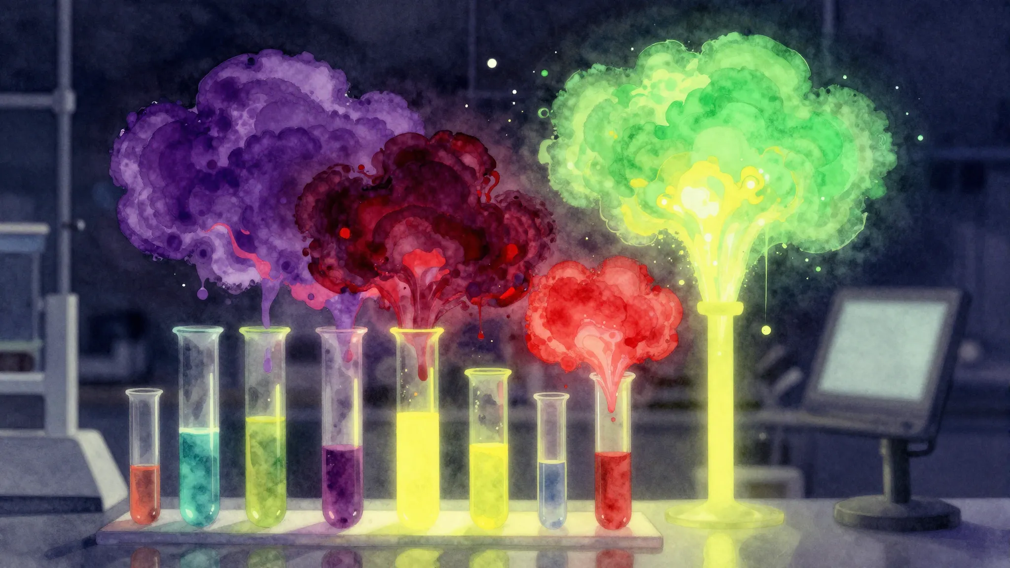 Watercolor style. Abstract colorful glowing gas clouds in te...