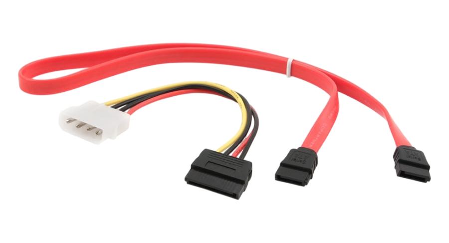 Кабель SATA  0.4m SATA 7pin - SATA 7pin красный / 0.1m Molex 4Pin (M) - SATA 15Pin (F) #1