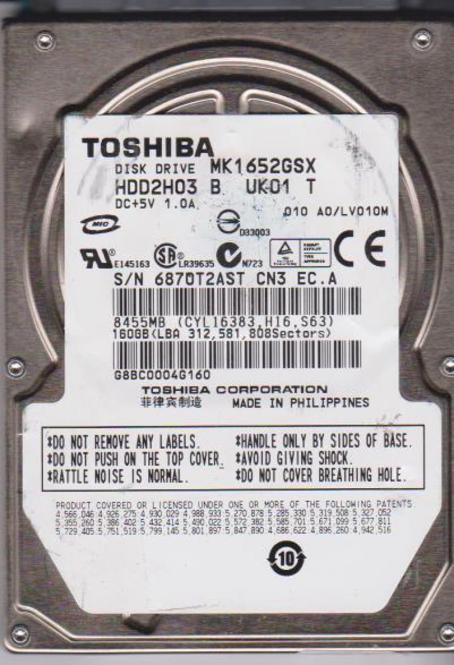 HDD 2.5" SATA TOSHIBA MK1652GSX #1