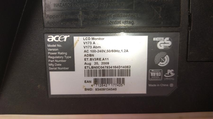 165-091-001 Монитор ЖК ACER V173A #9