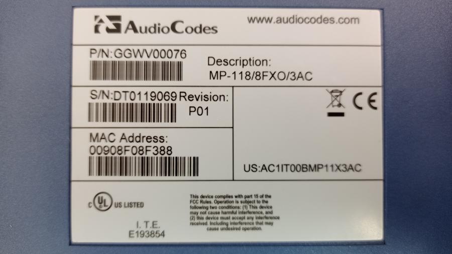 164-009-001 Шлюз VoIP AudioCodes MP-118/8FXO/3AC #12
