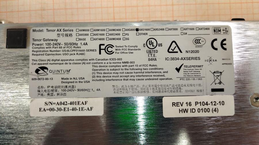 164-013-002 Шлюз VoIP QUINTUM Tenor AXG1600 #10