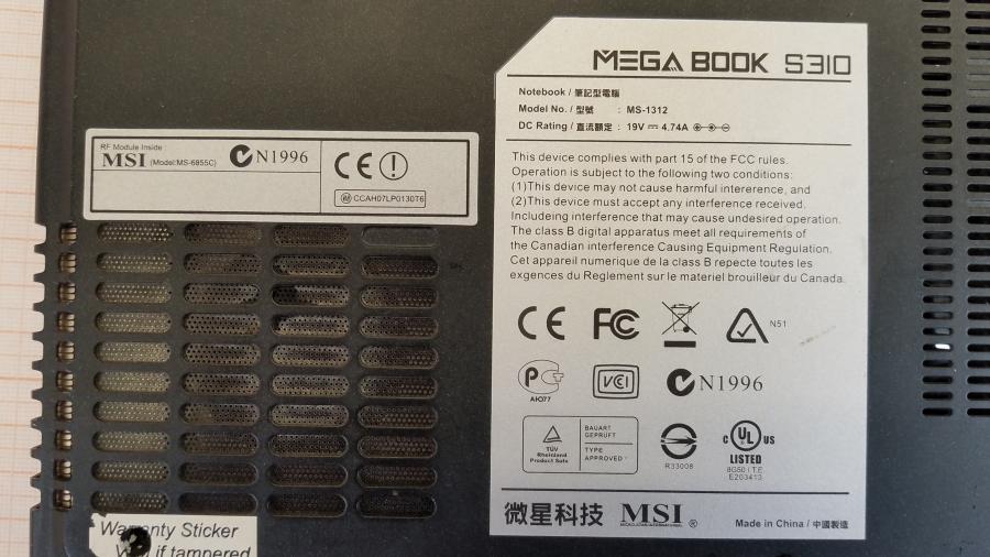 089-122-015 Ноутбук MSI MEGABOOK S310 MS-1312 #10