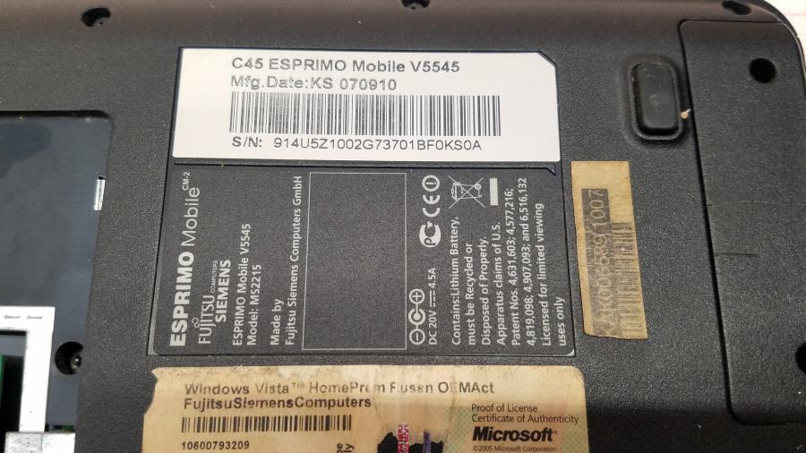 089-040-006 Ноутбук FUJITSU-SIEMENS ESPRIMO Mobile V5545 (MS2215) #10