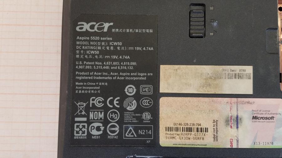 089-187-008 Ноутбук ACER ASPIRE 5520G-502G16Mi #10