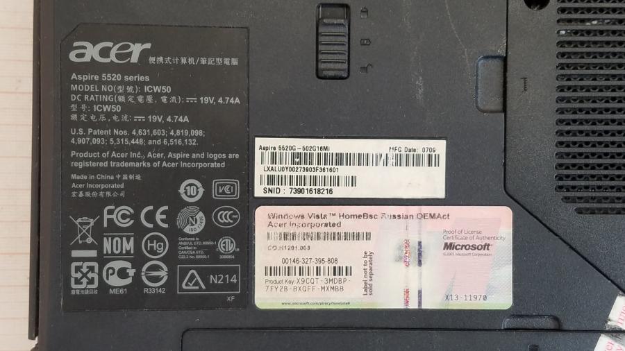 089-187-005 Ноутбук ACER ASPIRE 5520G-502G16Mi #10