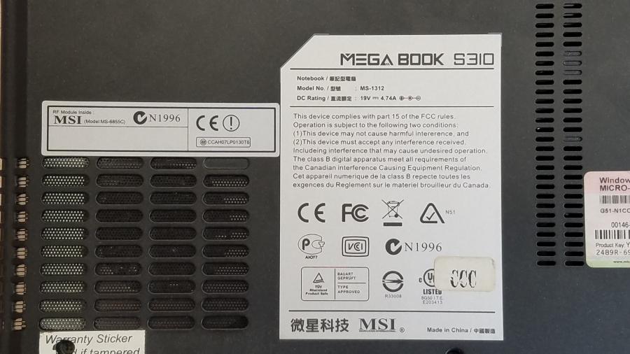 089-122-008 Ноутбук MSI MEGABOOK S310 MS-1312 #10