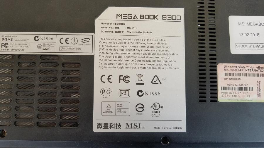 089-122-014 Ноутбук MSI MEGABOOK S300 MS1311 #11