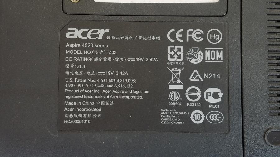089-006-004 Ноутбук ACER Aspire 4520 (Z03) #10
