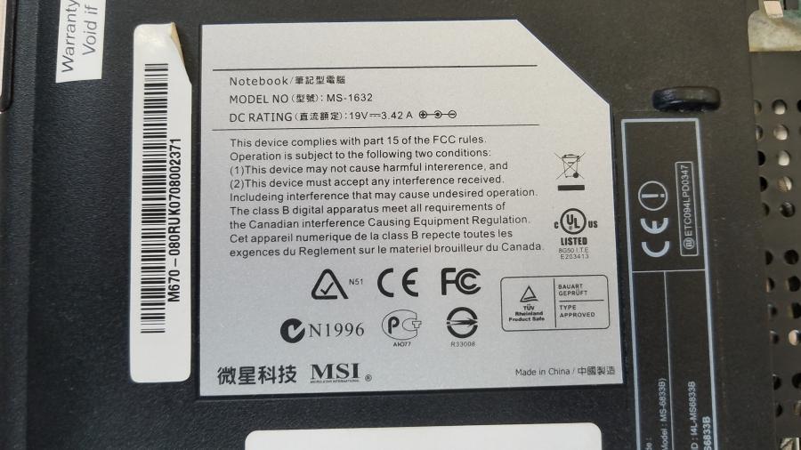 089-123-003 Ноутбук MSI M670 (MS1632) #10