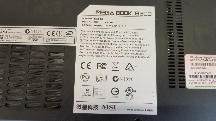 089-131-001 Ноутбук MSI MEGABOOK S300 MS1311 #10