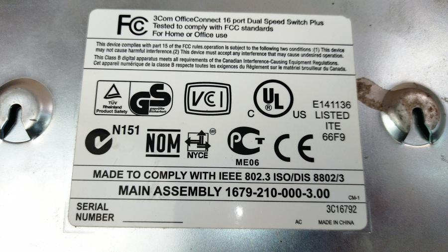 088-765-001 Коммутатор неуправляемый 3COM 3C16792 #10
