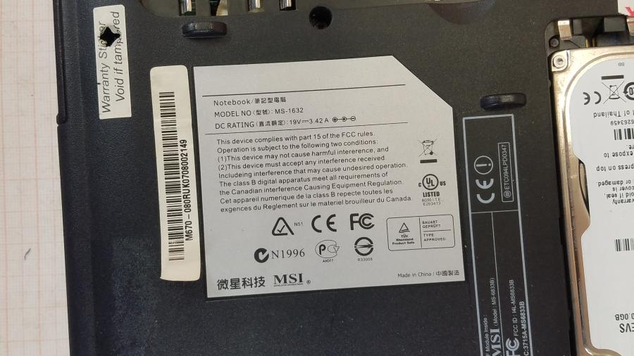 089-123-001 Ноутбук MSI M670 (MS1632) #10