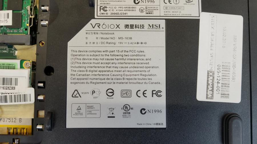 089-124-001 Ноутбук MSI VR610X (MS-163B) #9