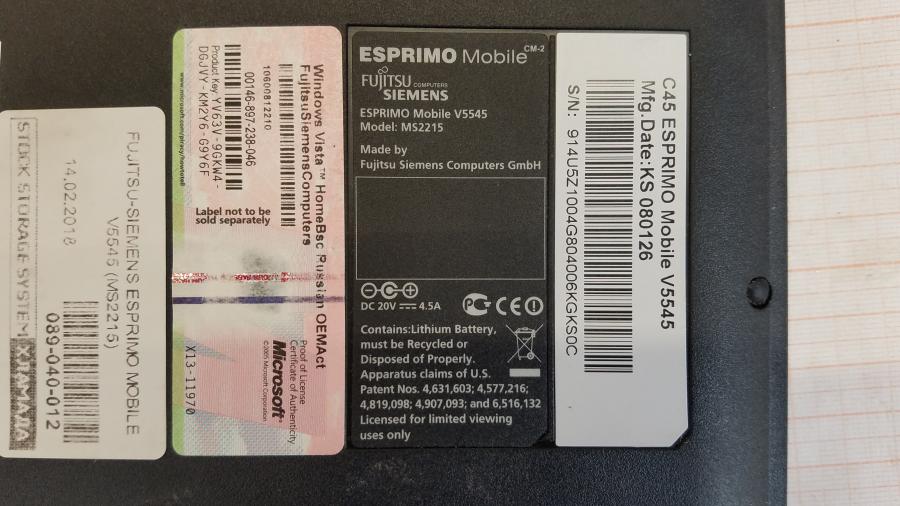 089-040-012 Ноутбук FUJITSU-SIEMENS ESPRIMO Mobile V5545 (MS2215) #10