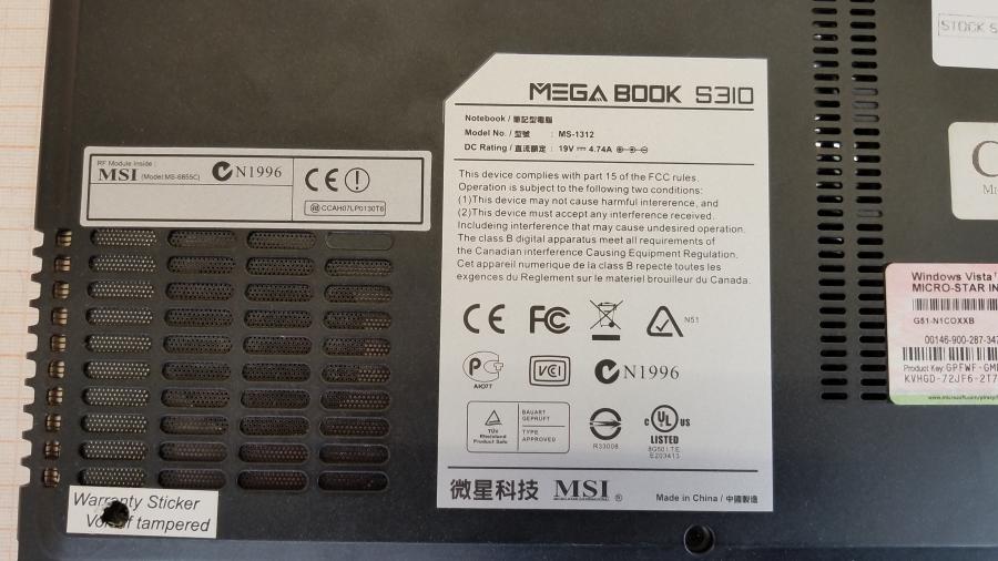 089-122-004 Ноутбук MSI MEGABOOK S310 MS-1312 #11