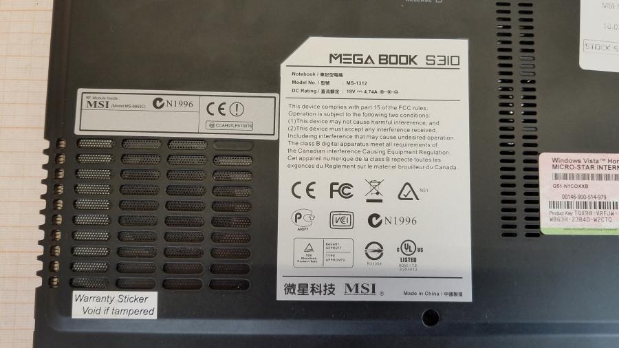 089-122-003 Ноутбук MSI MEGABOOK S310 MS-1312 #10