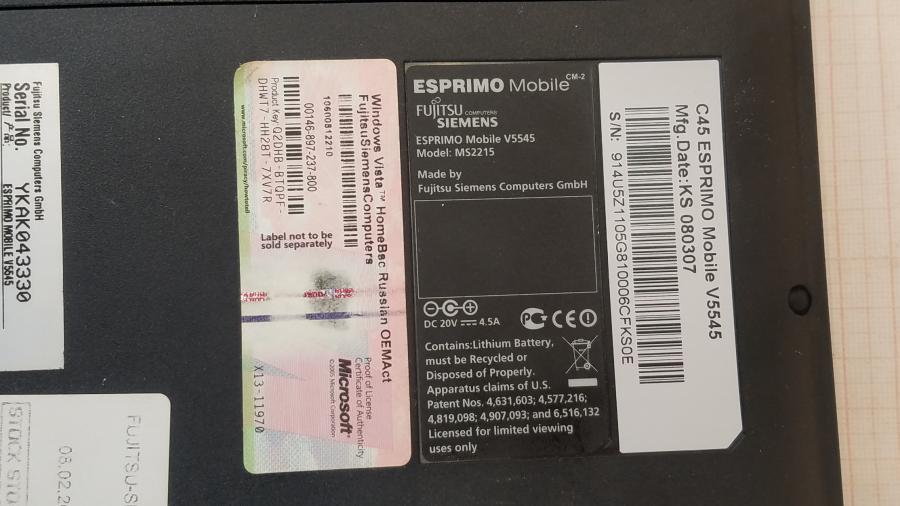 089-040-003 Ноутбук FUJITSU-SIEMENS ESPRIMO Mobile V5545 (MS2215) #11