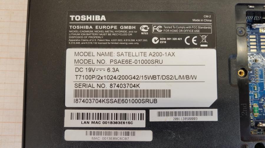 089-083-002 Ноутбук TOSHIBA Satellite A200-1AX #10
