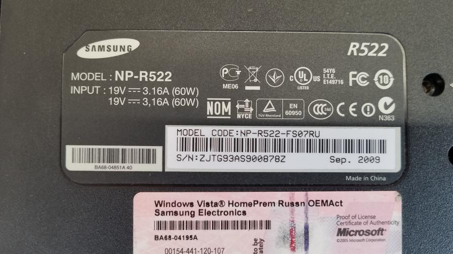 089-164-001 Ноутбук SAMSUNG R522 #10