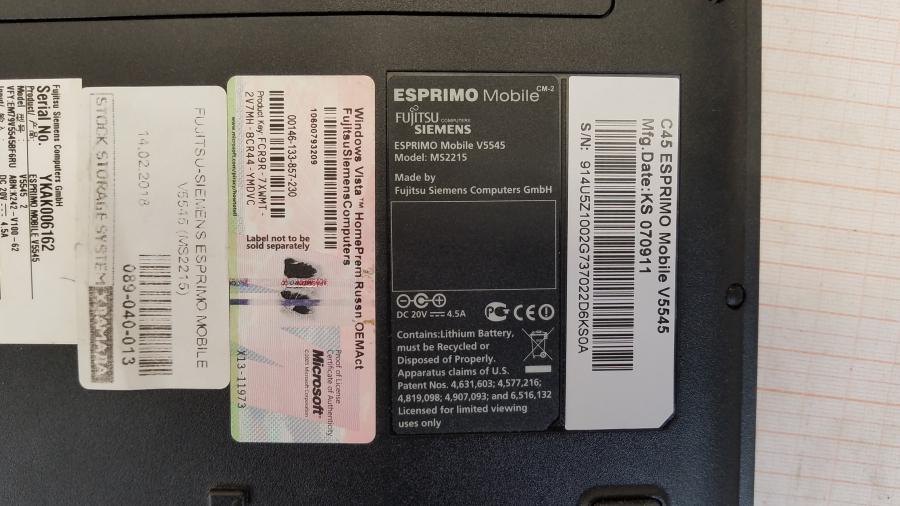 089-040-013 Ноутбук FUJITSU-SIEMENS ESPRIMO Mobile V5545 (MS2215) #10