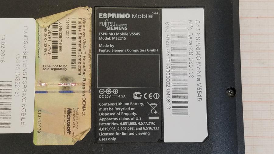 089-040-014 Ноутбук FUJITSU-SIEMENS ESPRIMO Mobile V5545 (MS2215) #12