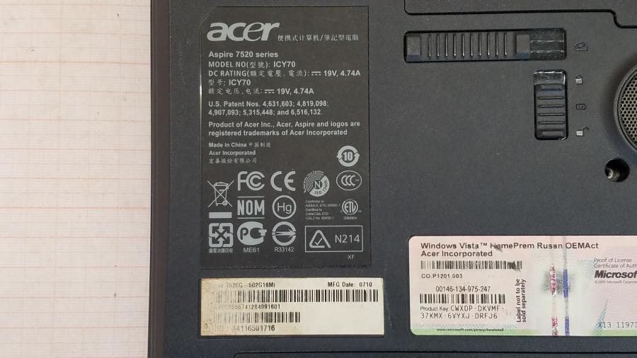 089-014-006 Ноутбук ACER Aspire 7520G-502G16Mi (ICY70) #10