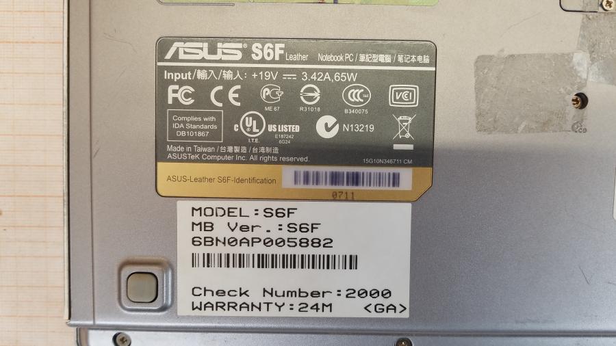 089-154-001 Ноутбук ASUS S6F #10