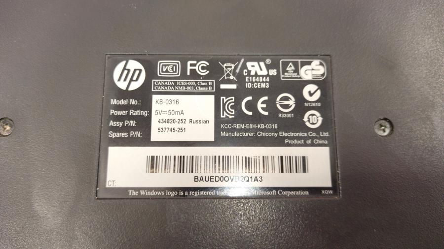 066-163-002 Клавиатура проводная HP KB-0316 #5