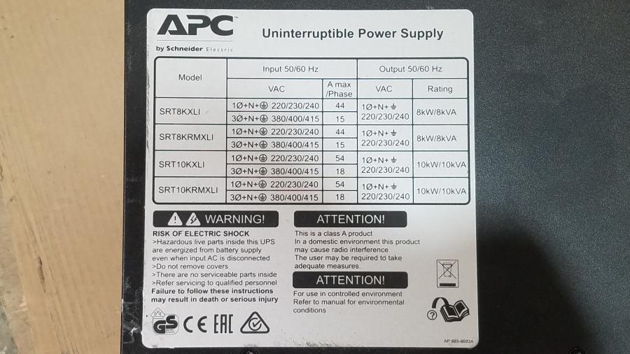 216-001-006 Источник бесперебойного питания APC Smart-UPS SRT 10 kVA #11