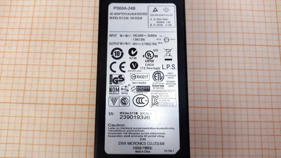 087-009-001 Блок питания (БП) STAR MICRONICS DA-52A24 (PS60A-24B) #3