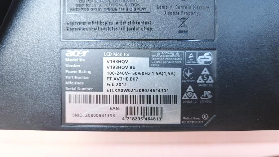 226-008-001 Монитор ЖК ACER V193HQV #8