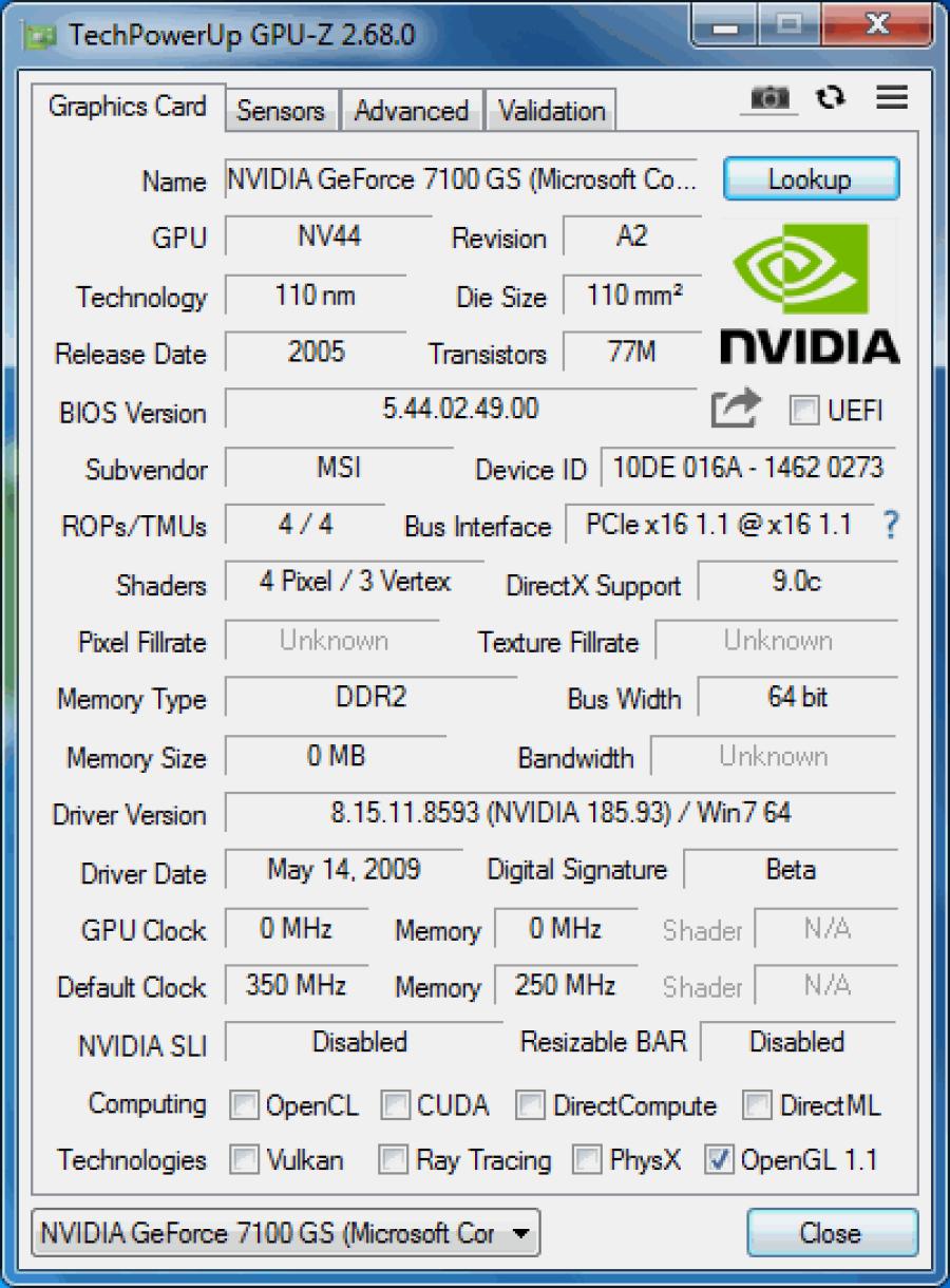 226-174-001 VGA PCI-E MSI GeForce 7100 GS #6