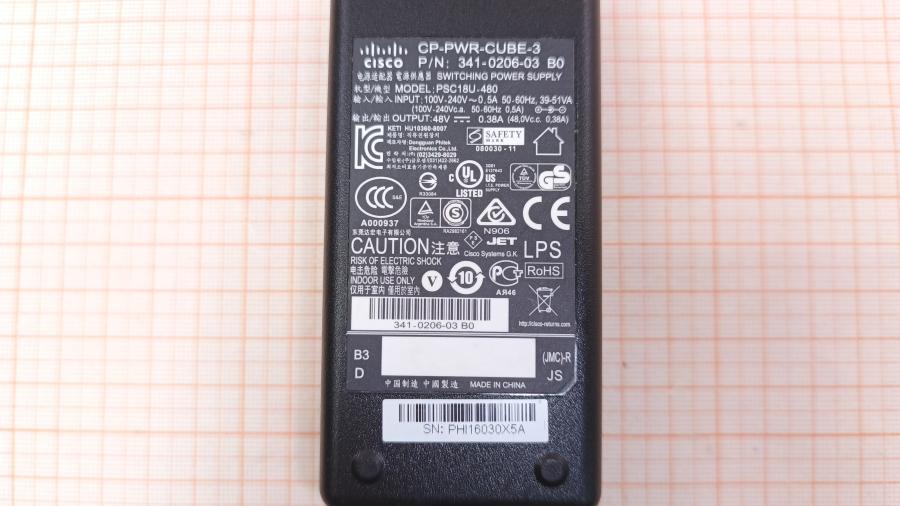 001-345-001 БП для IP телефона CISCO CP-PWR-CUBE-3 (PSC18U-480) #3