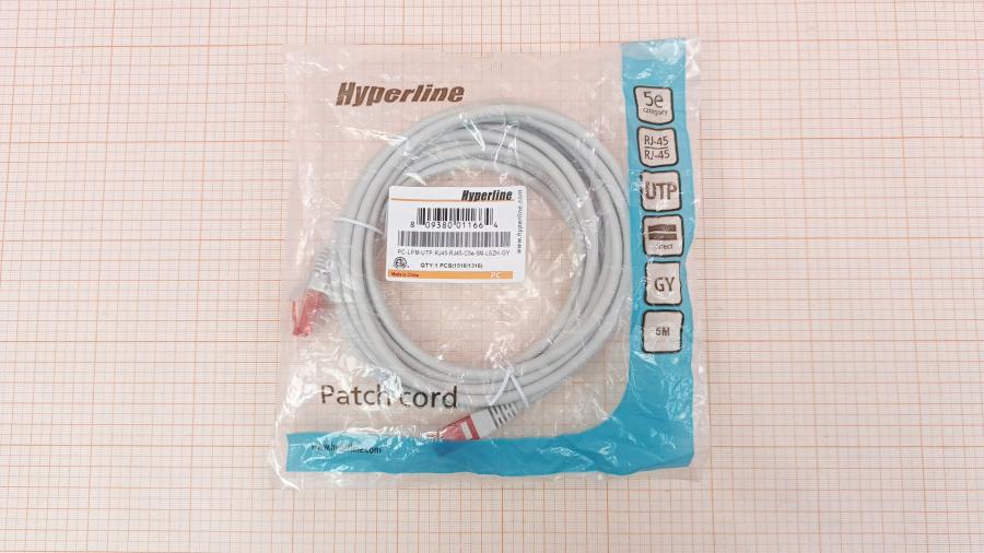 001-357-001 Патч-корд HYPERLINE PC-LPM-UTP-RJ45-RJ45-C5e-5M-LSZH-GY #1