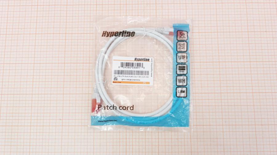 001-358-001 Патч-корд HYPERLINE PC-LPM-UTP-RJ45-RJ45-C5e-1,5M-LSZH-WH #1