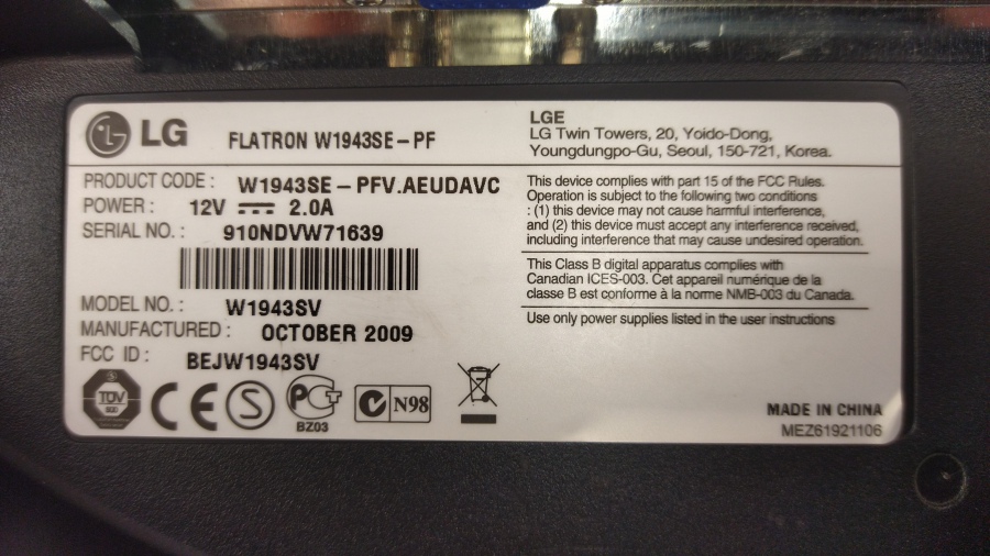 193-058-001 Монитор ЖК LG W1943SE-PF #6