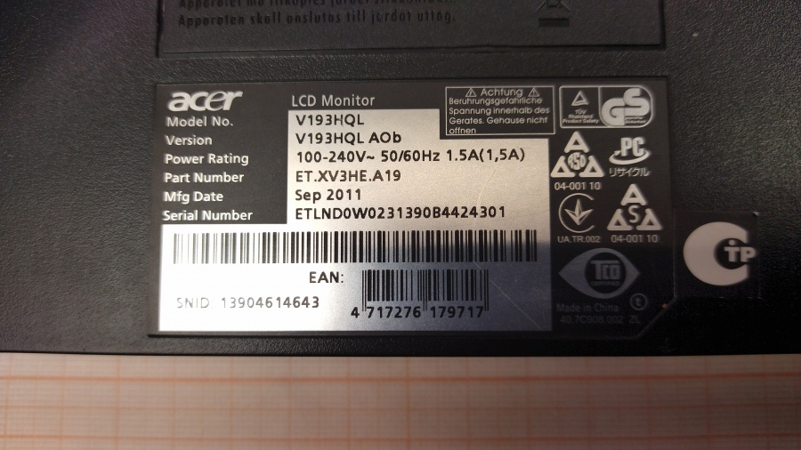 193-074-001 Монитор ЖК ACER V193HQL #6