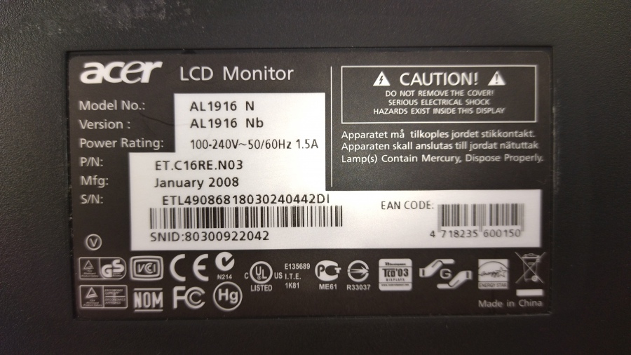 193-038-002 Монитор ЖК ACER AL1916 N #5