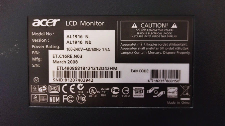 193-038-003 Монитор ЖК ACER AL1916 N #7