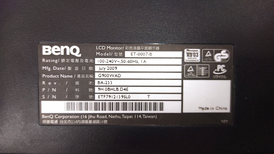 193-090-001 Монитор ЖК BENQ G900WaD #6