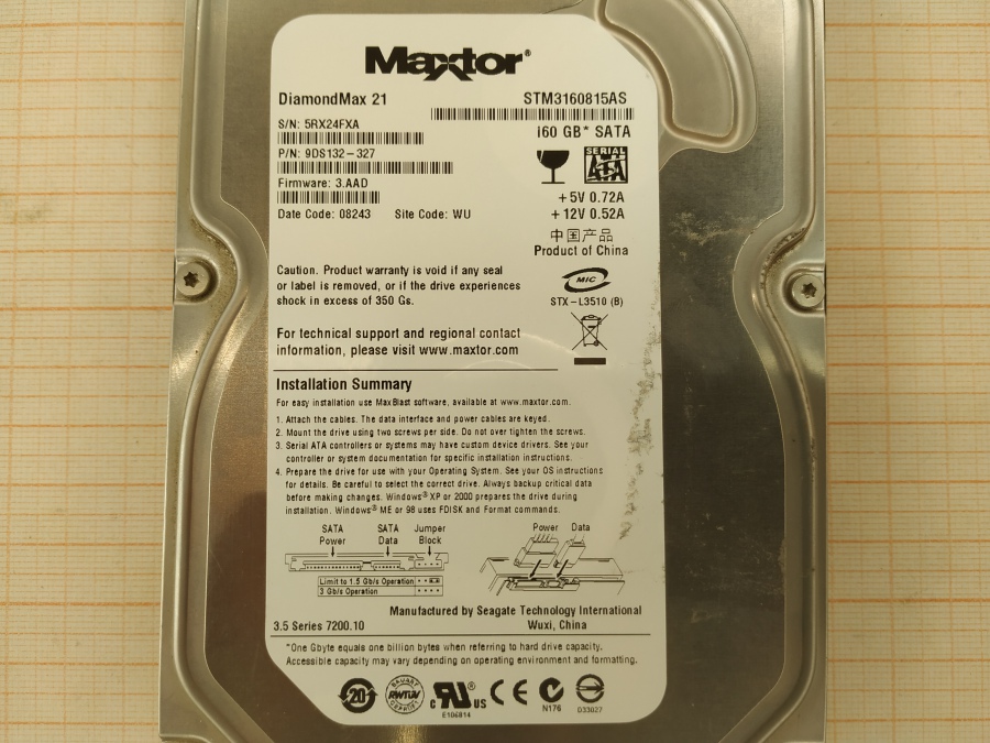 165-291-001 HDD 3.5" SATA MAXTOR DiamondMax 21 STM3160815AS #3