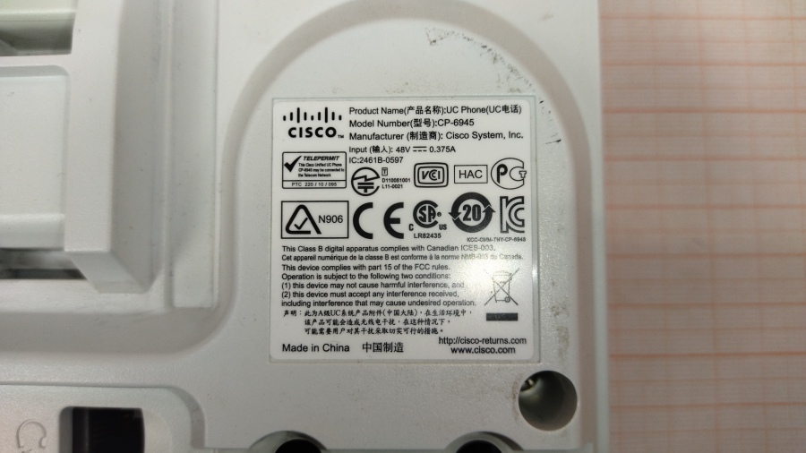 198-003-001 Телефон VoIP CISCO UC PHONE CP-6945 #10