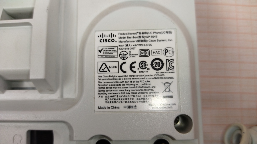 198-003-002 Телефон VoIP CISCO UC PHONE CP-6945 #10