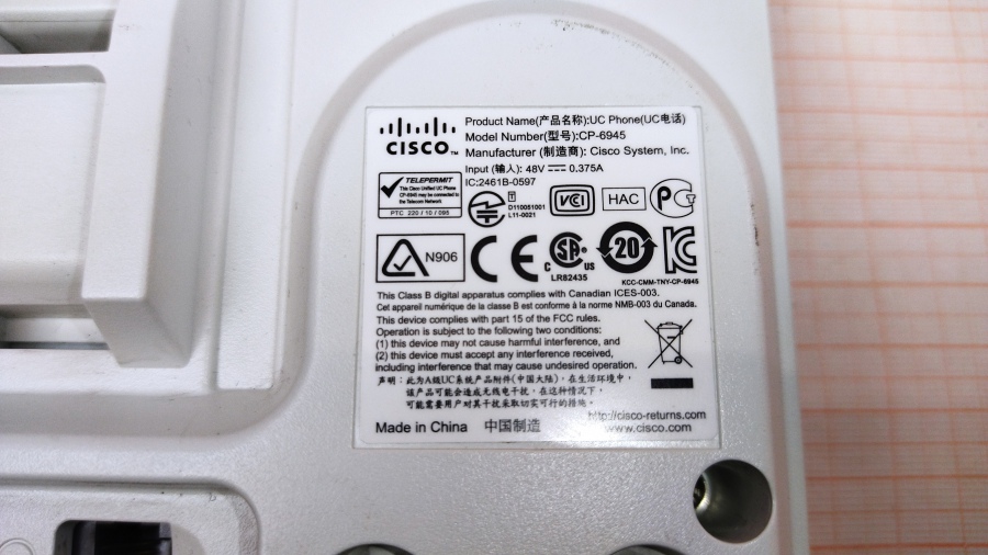 198-003-004 Телефон VoIP CISCO UC PHONE CP-6945 #10