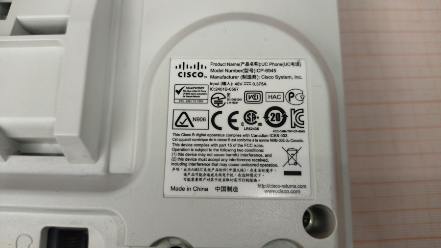 198-003-008 Телефон VoIP CISCO UC PHONE CP-6945 #10