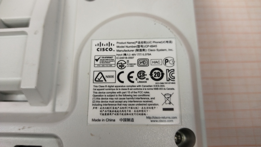 198-003-024 Телефон VoIP CISCO UC PHONE CP-6945 #10
