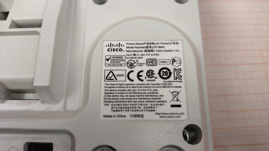 198-003-027 Телефон VoIP CISCO UC PHONE CP-6945 #10
